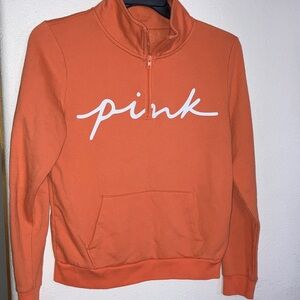 PINK Victoria's Secret Orange Half-zip Sweatshirt with Front Pocket